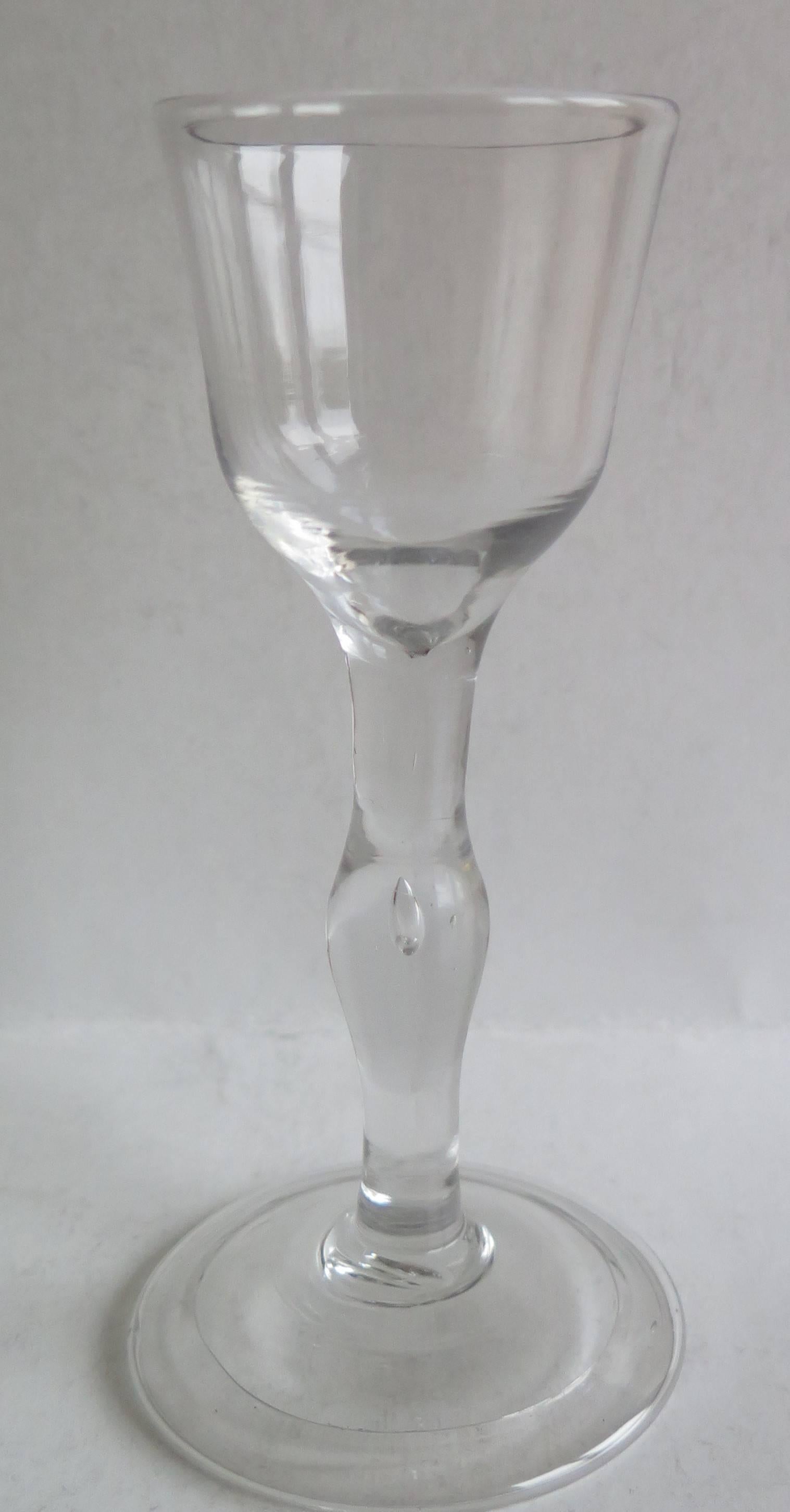 English George II Wine Drinking Glass Balustroid  Knopped Stem with Tear, Circa 1745 For Sale