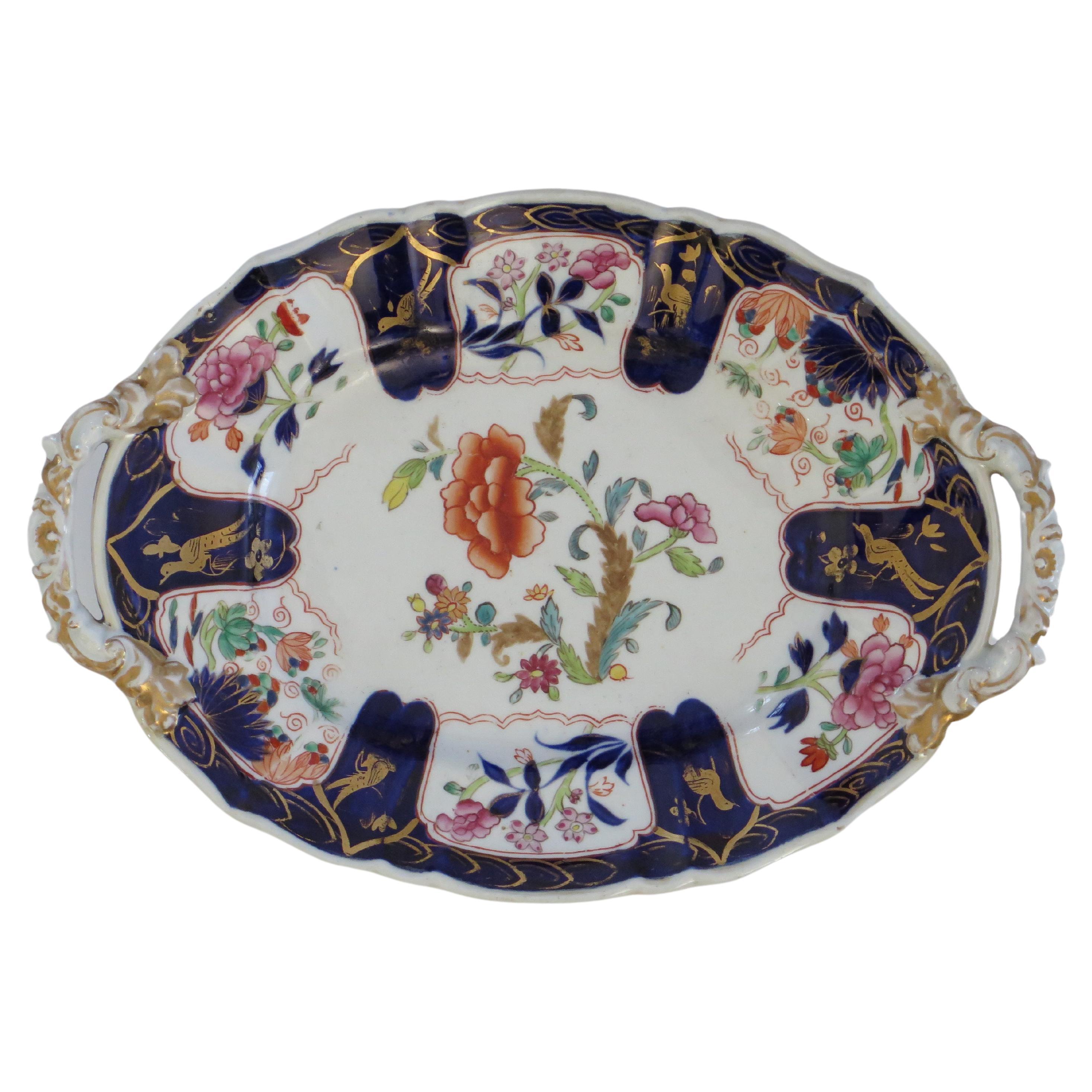 Masons Ironstone Oval Platter in Gold Pheasants Peony & Fern pattern, Ca 1820 For Sale