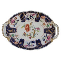 Masons Ironstone Oval Platter in Gold Pheasants Peony & Fern pattern, Ca 1820