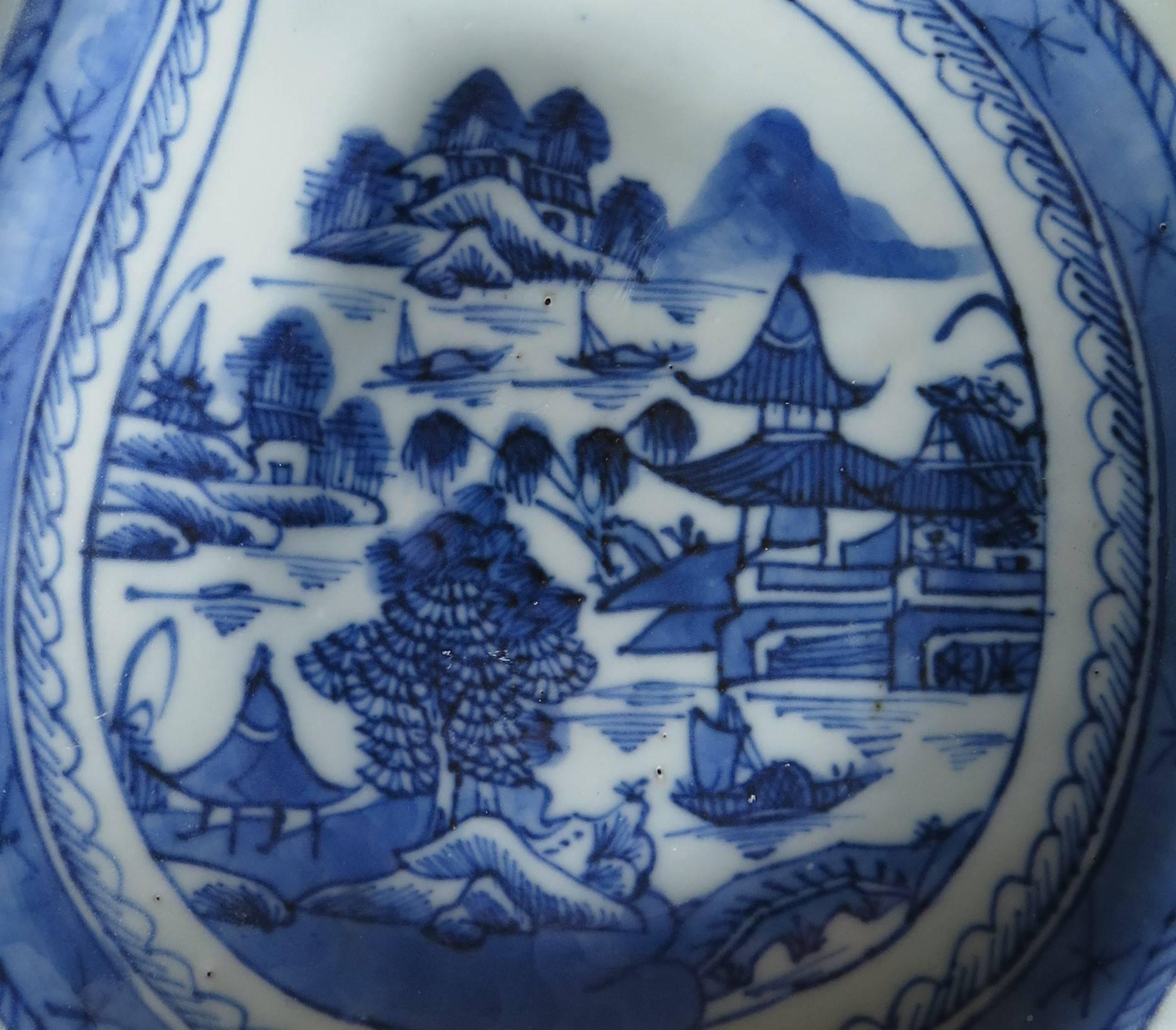 Hand-Painted 19th Century CHINESE Export, LEAF DISH, Canton, Blue and White Porcelain, Qing
