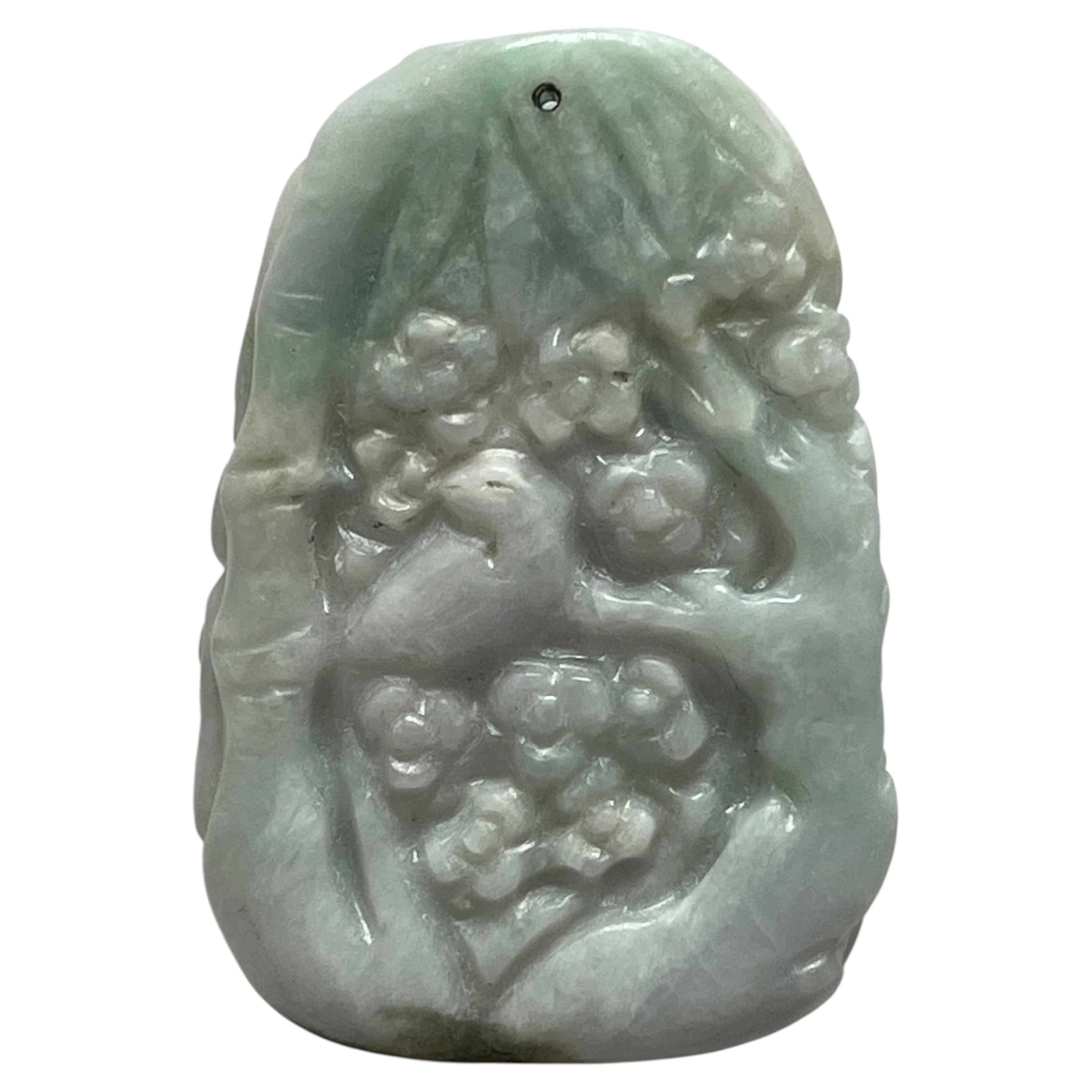 19th Century Chinese Jadeite Nephrite Dragon and Bird Pendant, Hand Carved For Sale