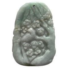 19th Century Chinese Jadeite Nephrite Dragon and Bird Pendant, Hand Carved
