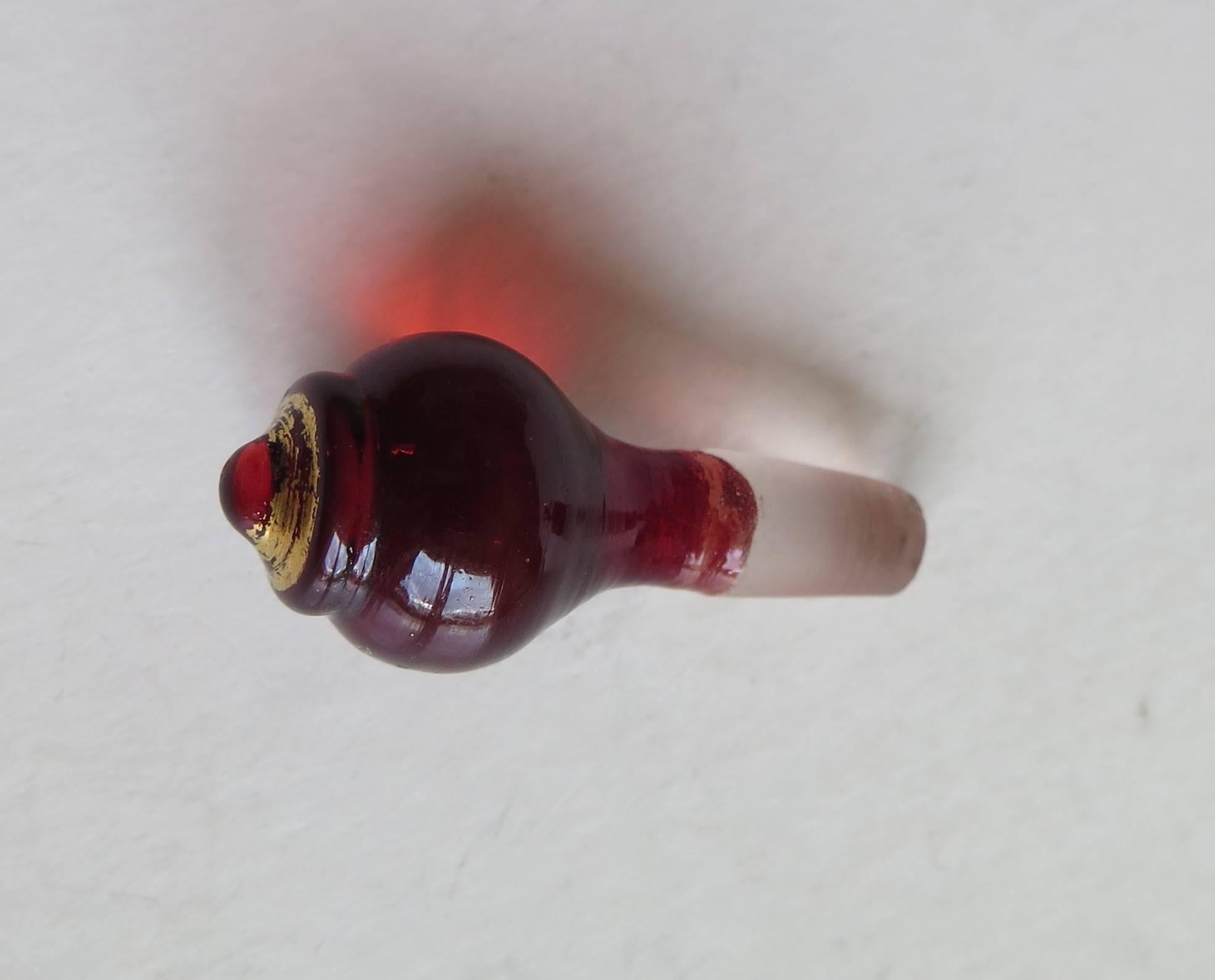 Victorian Ruby Glass Perfume Bottle with Hand Gilded Decoration, Ca 1870 3