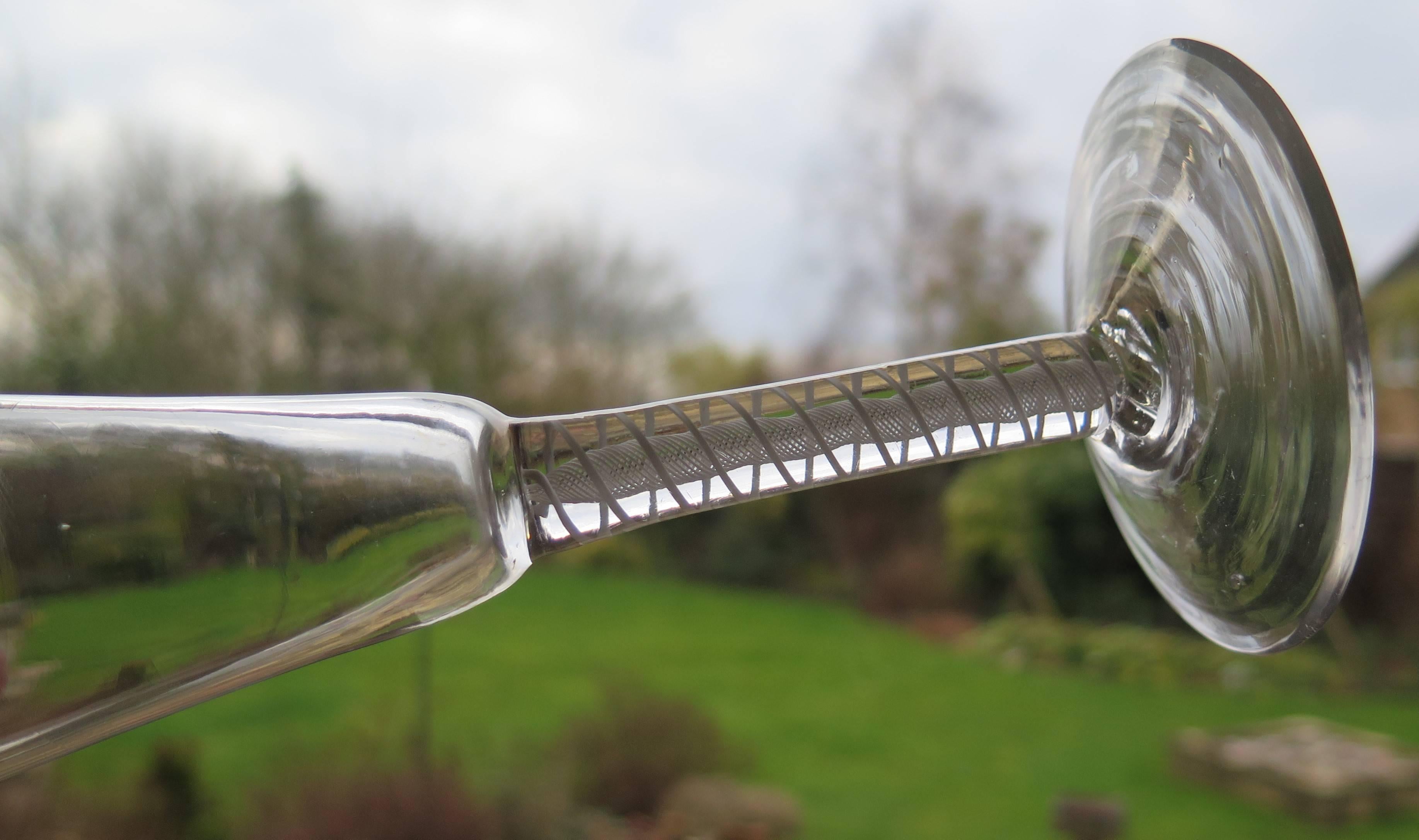 Hand-Crafted Georgian Ale or Wine Drinking Glass Hand-blown Cotton Twist Stem, English c 1765 For Sale