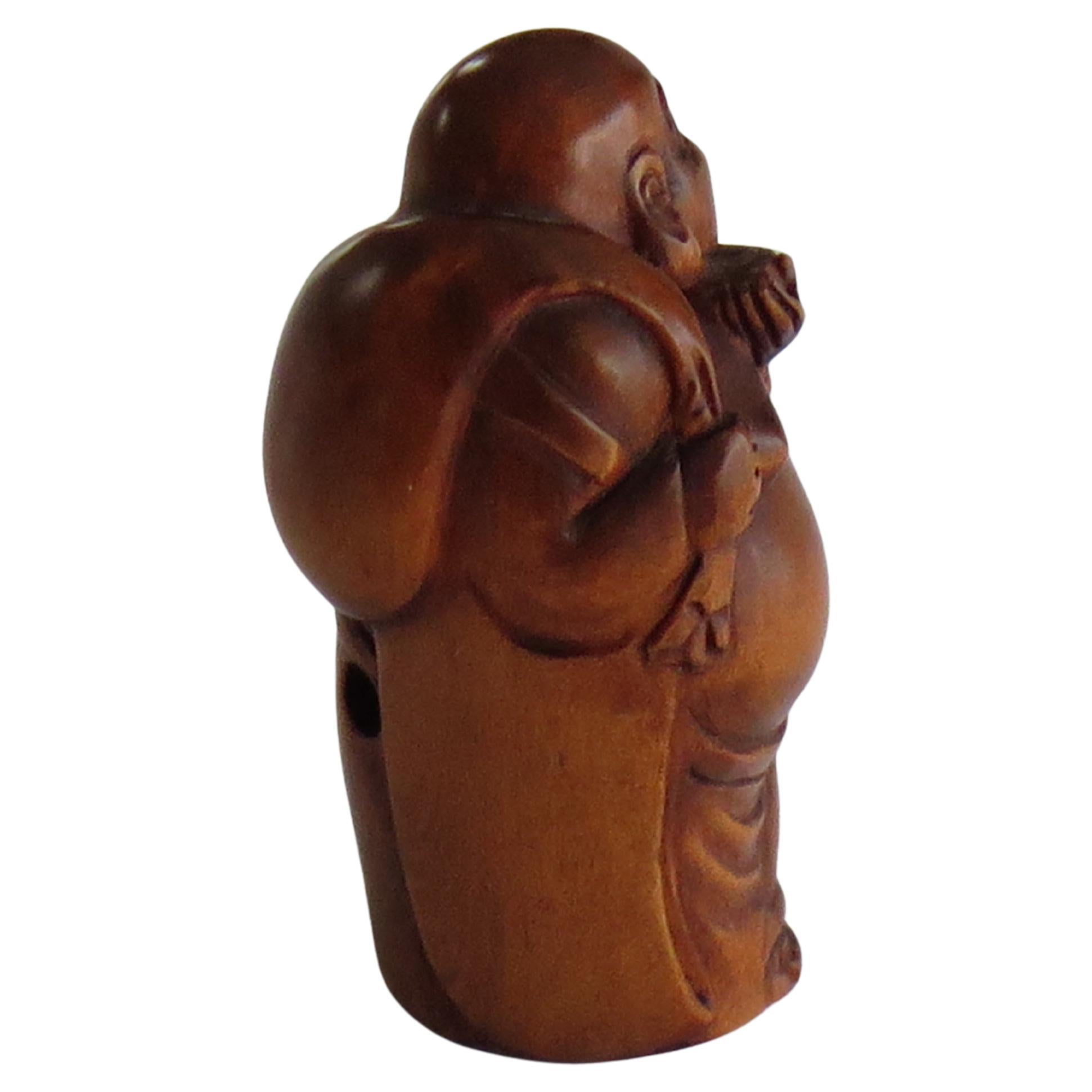 Taisho Japanese Netsuke of a Sage hand carved boxwood Signed, circa 1900 For Sale