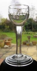 George II Cordial Wine Drinking Glass English Fluted Bowl, Hand Blown, Ca 1740
