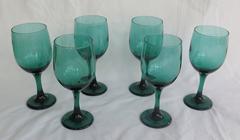 Set of SIX "Bristol Green" WINE GLASSES, English, Mid-19th Century