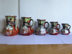 Rare Set of Five Mason's Ironstone Jugs or Pitchers, Red Scale Pattern, ca 1840