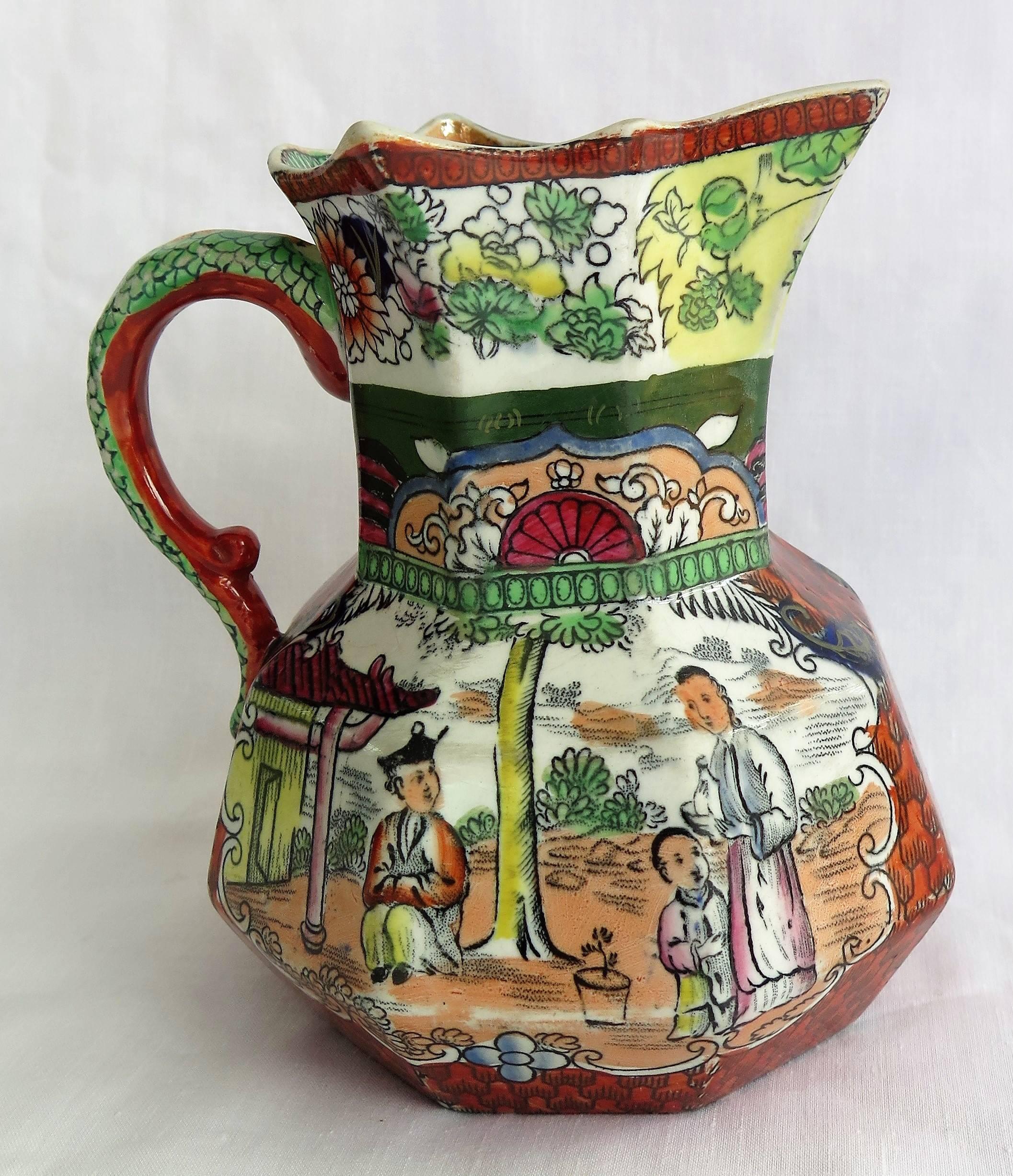 19th Century Rare Set of Five Mason's Ironstone Jugs or Pitchers, Red Scale Pattern, ca 1840