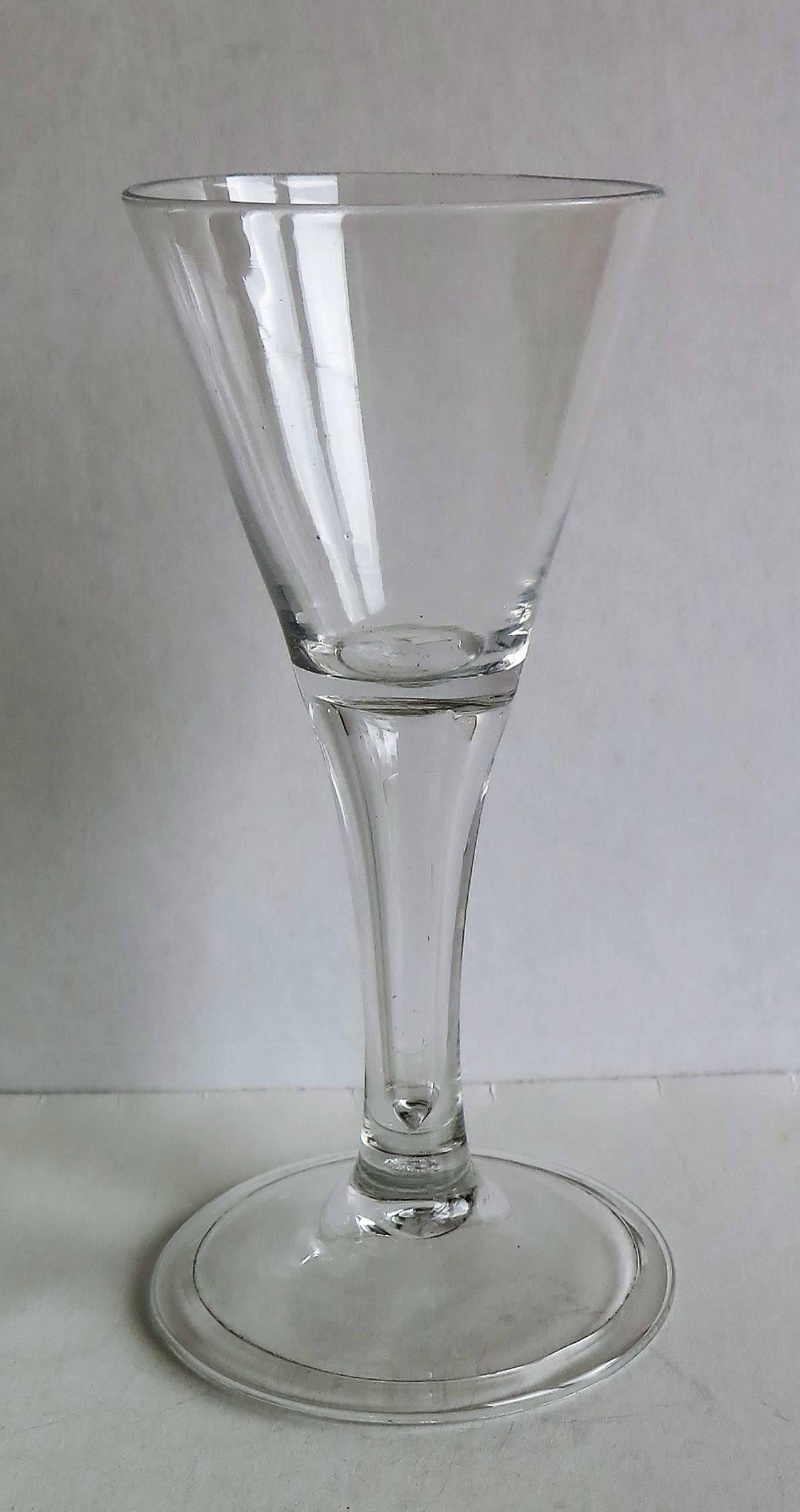 George II Rare Hollow Stem English Wine Drinking Glass, Circa 1750 In Excellent Condition In Lincoln, Lincolnshire