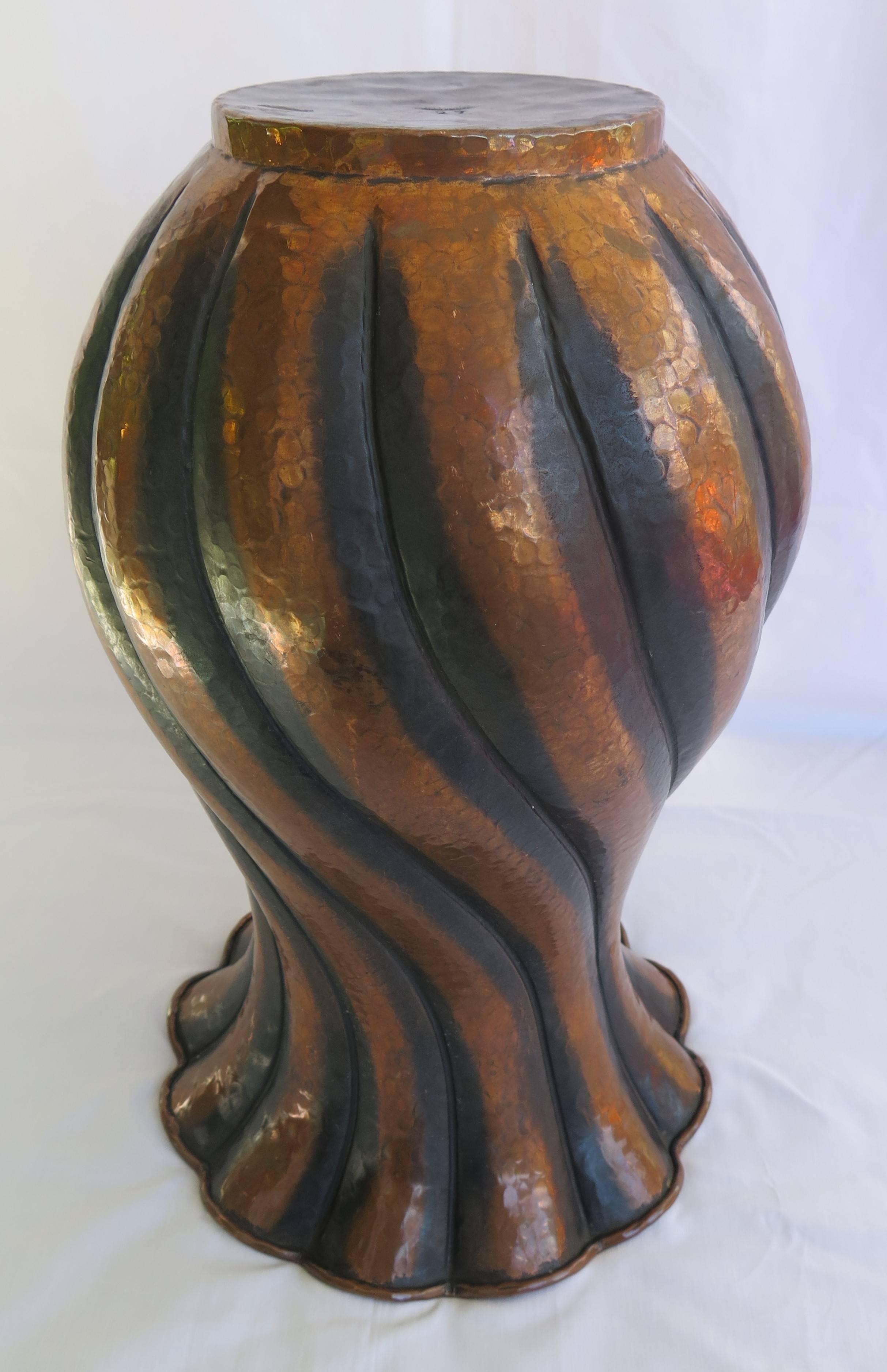 20th Century Large, Egidio Casagrande Vase, Hammered Copper, Twist Fluted, Italy, circa 1930