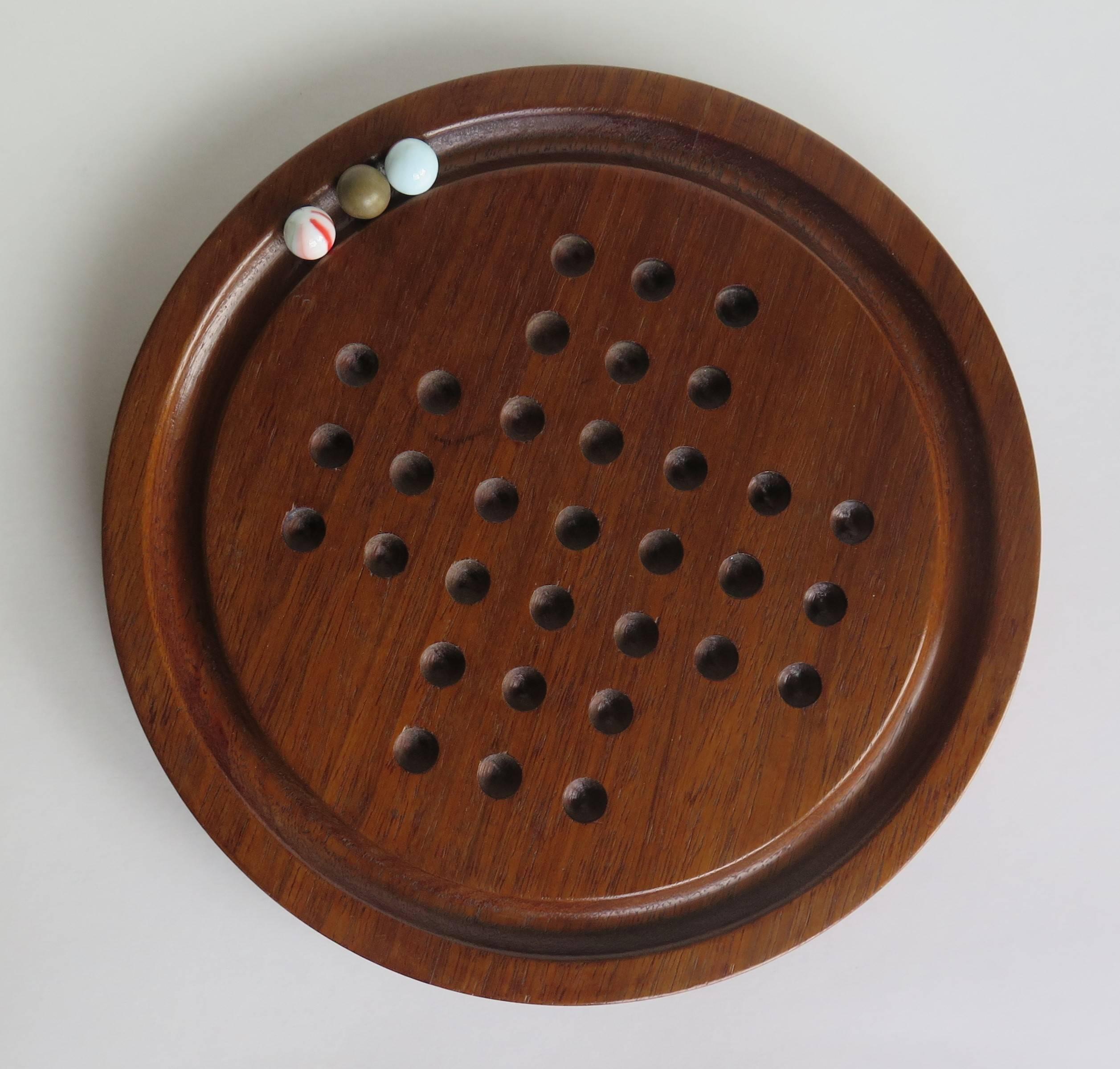 19th Century Table Marble Solitaire Board Game, Early Handmade Marbles 1