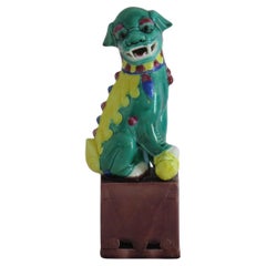 Chinese Porcelain Foo Dog Hand Enameled Polychrome, circa 1920