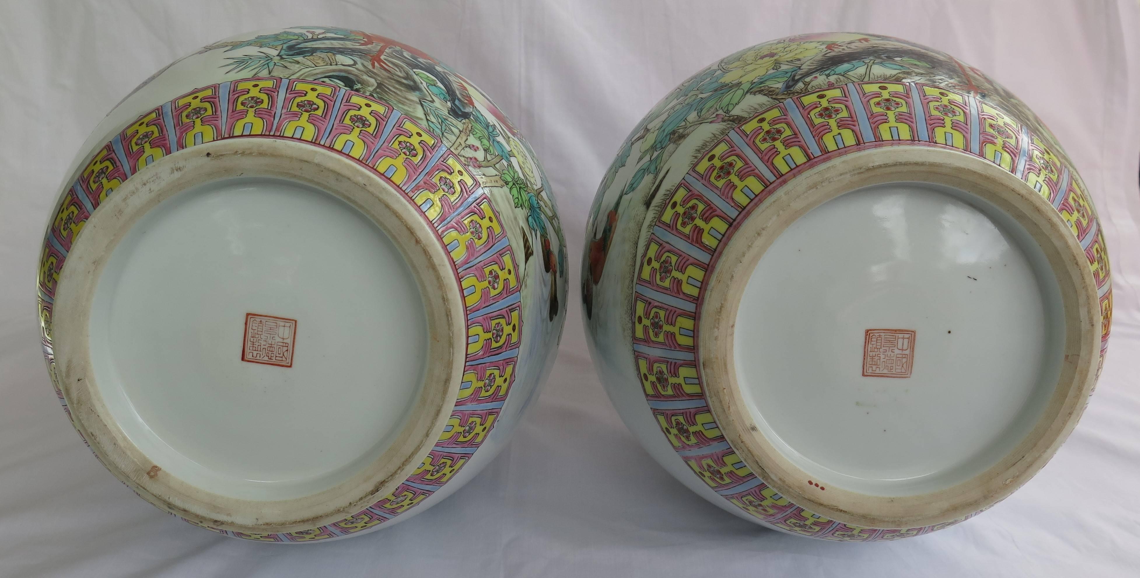  PAIR Large Chinese Porcelain Vases Famille Rose Hand Painted, Mid-20th Century 2