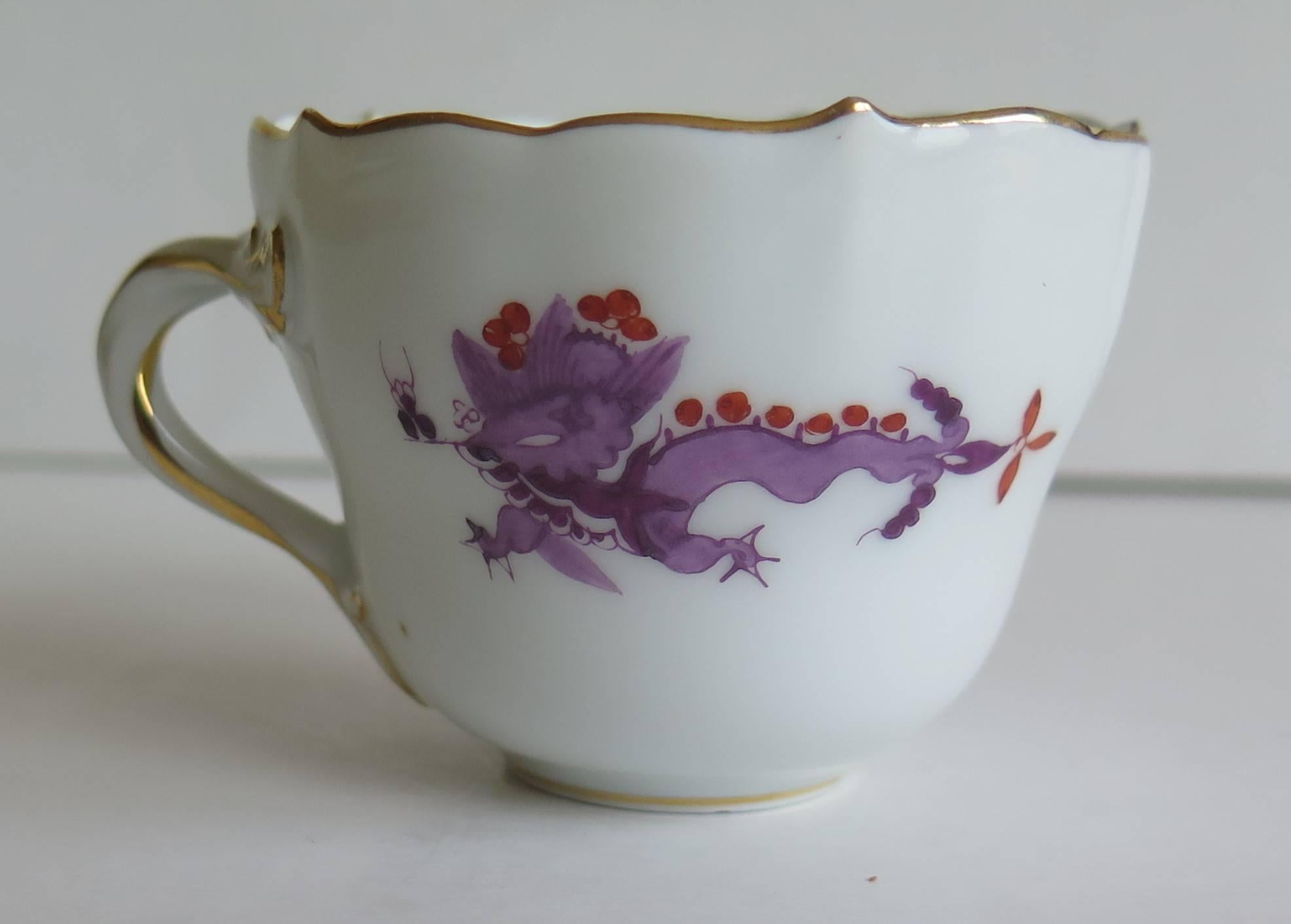 Chinoiserie Meissen Porcelain Demitasse Cup and Saucer Chinese Dragon Pattern, circa 1928