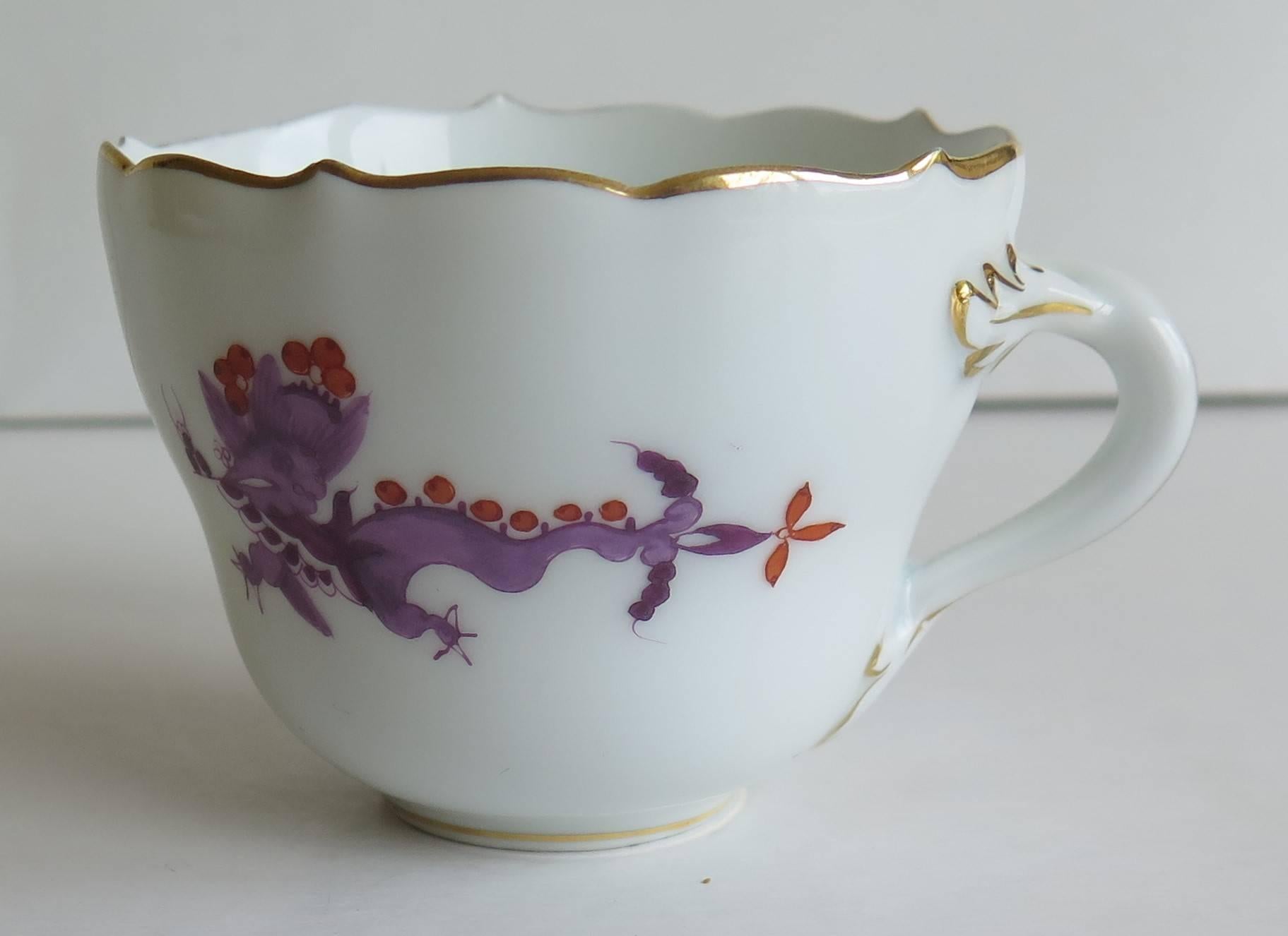 Glazed Meissen Porcelain Demitasse Cup and Saucer Chinese Dragon Pattern, circa 1928