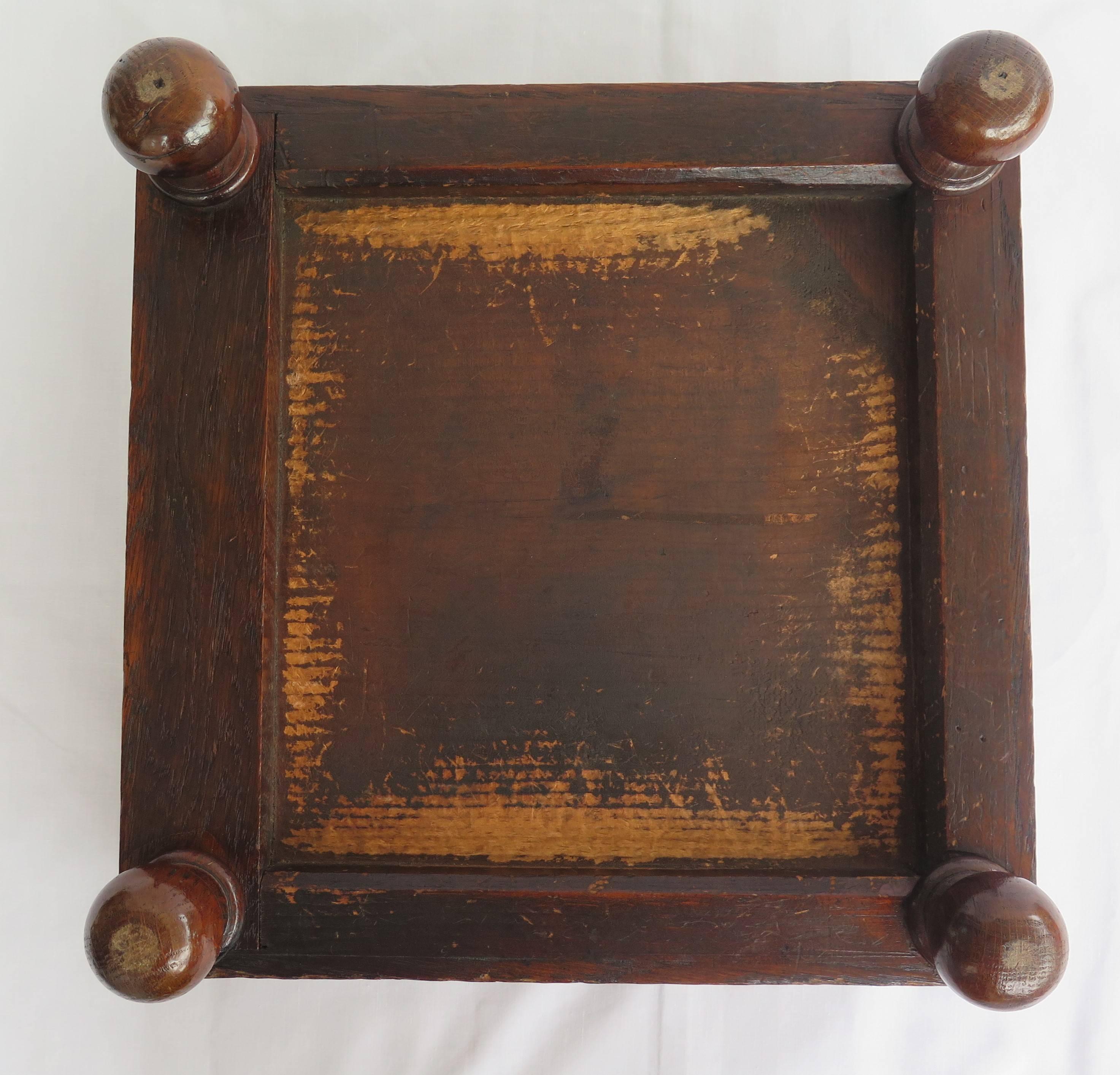 Late Victorian Footstool Oak with Bun Feet Tapestry top, English Circa 1880 2