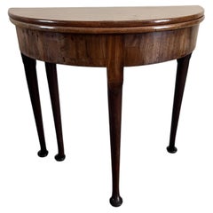 George I Fold-over Tea Table, Red Walnut, Small Demi-Lune shape, Circa 1720