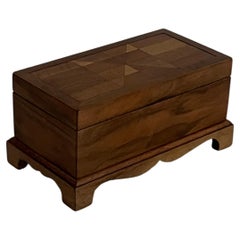 Art Deco Jewelry Box with Marquetry Top and Oval Mirror, Circa 1925