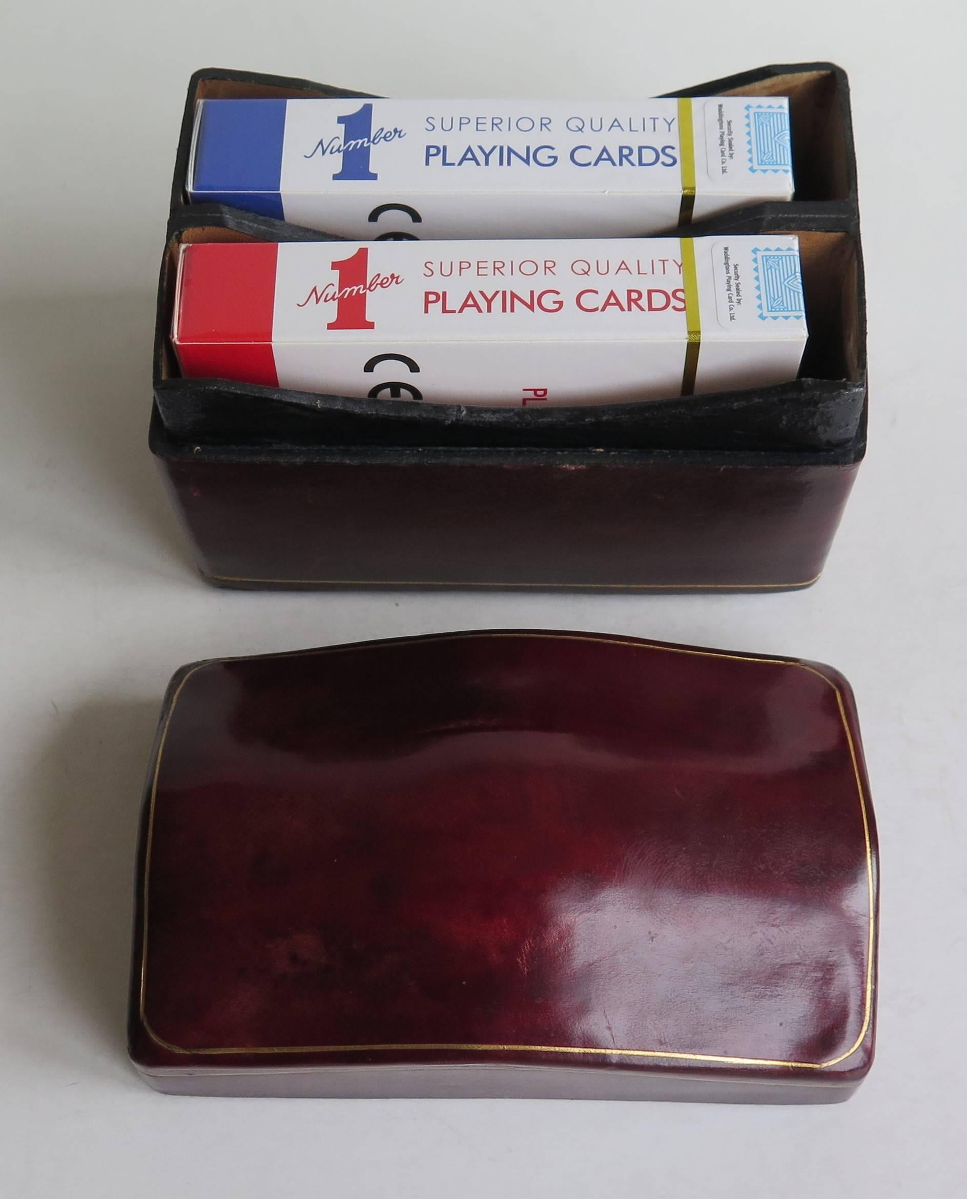 Playing Card Game Box in Calf Leather Double Pack, Italian Mid-20th Century 2