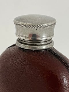 Antique Ladies Hip Flask, Glass & Leather, Pewter Cup, Circa 1890