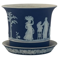 Wedgwood Jasperware small Plant Pot and Base Stand with Classical Figures, 1920s