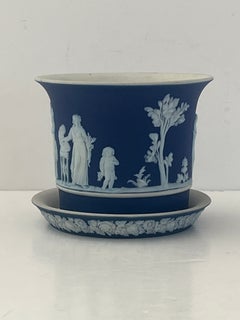 Wedgwood Jasperware small Plant Pot and Base Stand with Classical Figures, 1920s