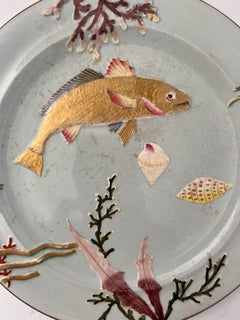 Ridgway-Eisenstein-Teller, handgemaltes Fischmotiv, Ästhetik-Epoche, um 1884