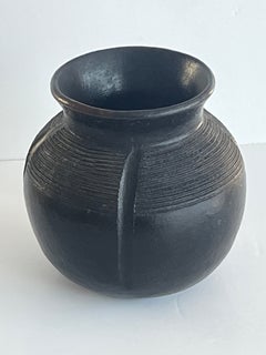 African tribal Jar or Pot, blackware hand decorated, 19thCentury