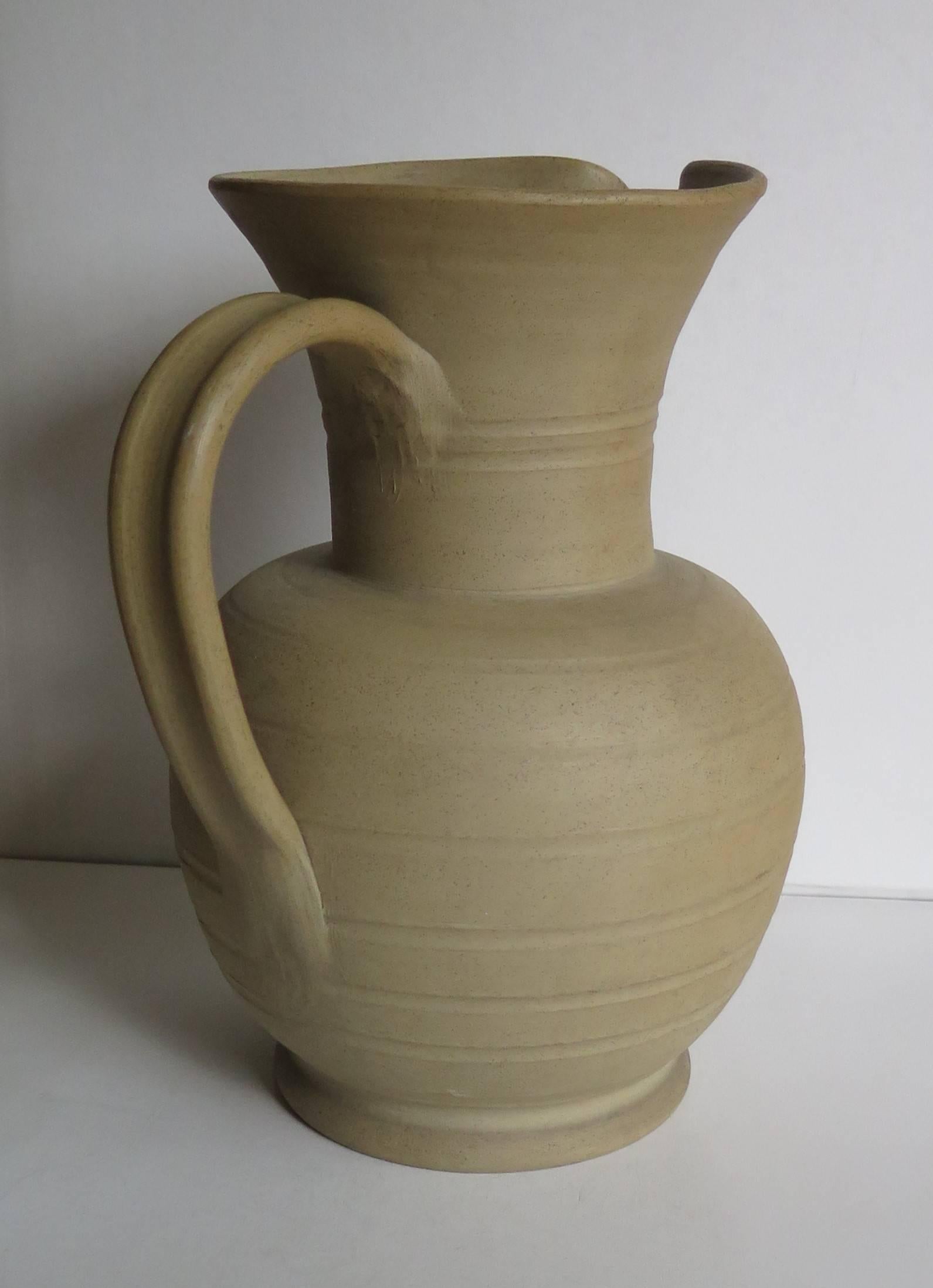 English Large Moira Pottery Hillstonia Stoneware Jug or Pitcher, Hand potted Circa 1940