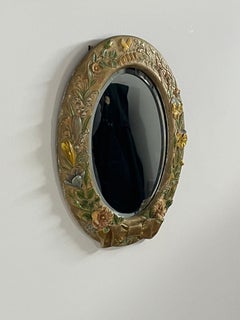Oval Wall Mirror floral molded frame and bevel glass by Bossons England, 1958
