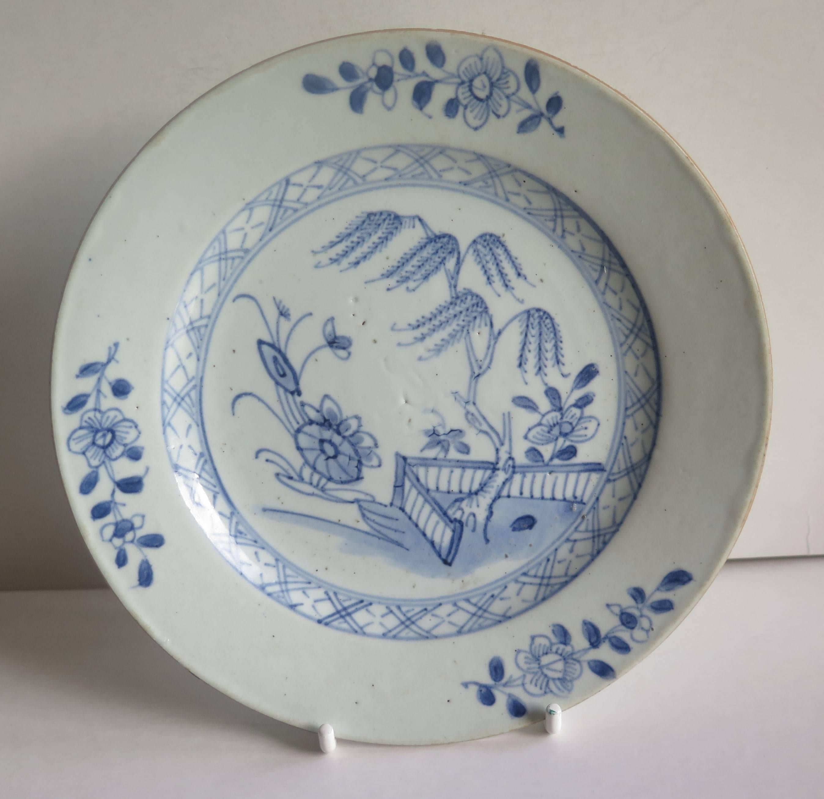 Chinoiserie 18th Century, Chinese Porcelain Side Plate, Blue and White, Hand-Painted