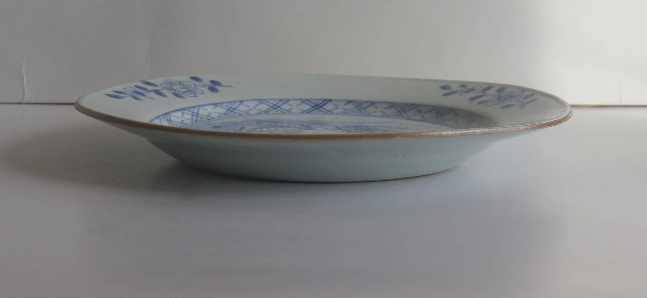 18th Century and Earlier 18th Century, Chinese Porcelain Side Plate, Blue and White, Hand-Painted