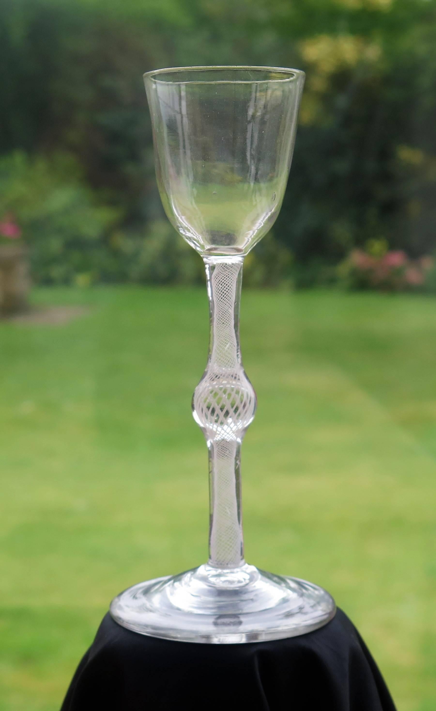 Hand-Crafted Georgian Wine Glass Handblown Cotton Twist Stem, English Circa 1765 For Sale