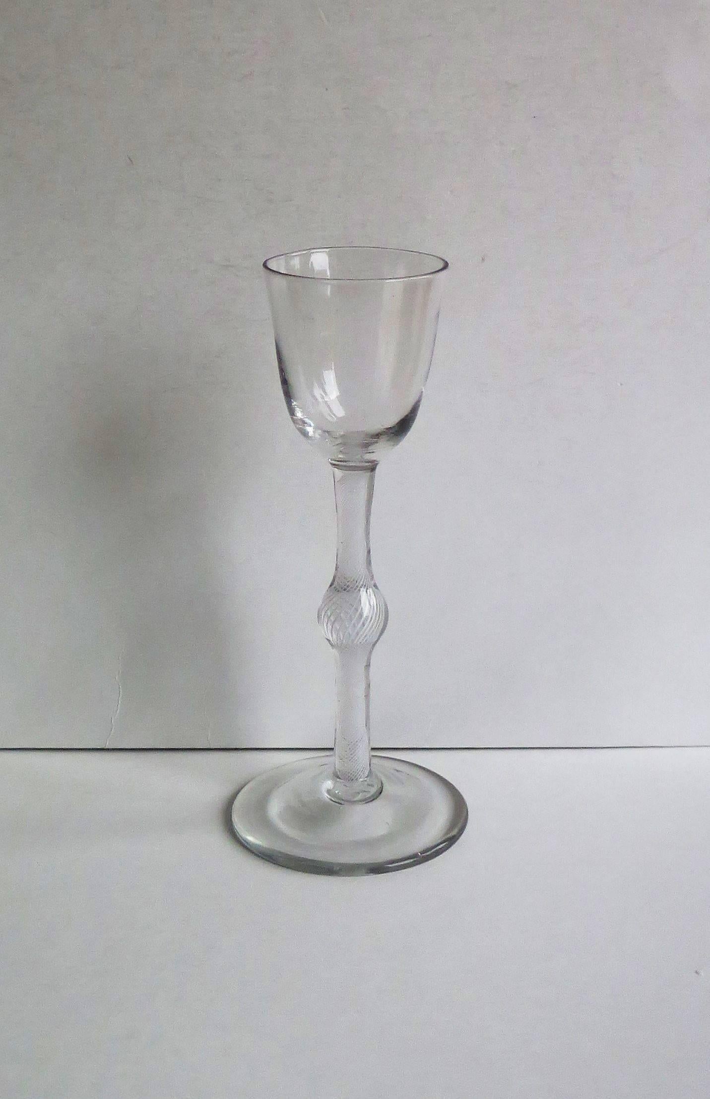 18th Century Georgian Wine Glass Handblown Cotton Twist Stem, English Circa 1765 For Sale
