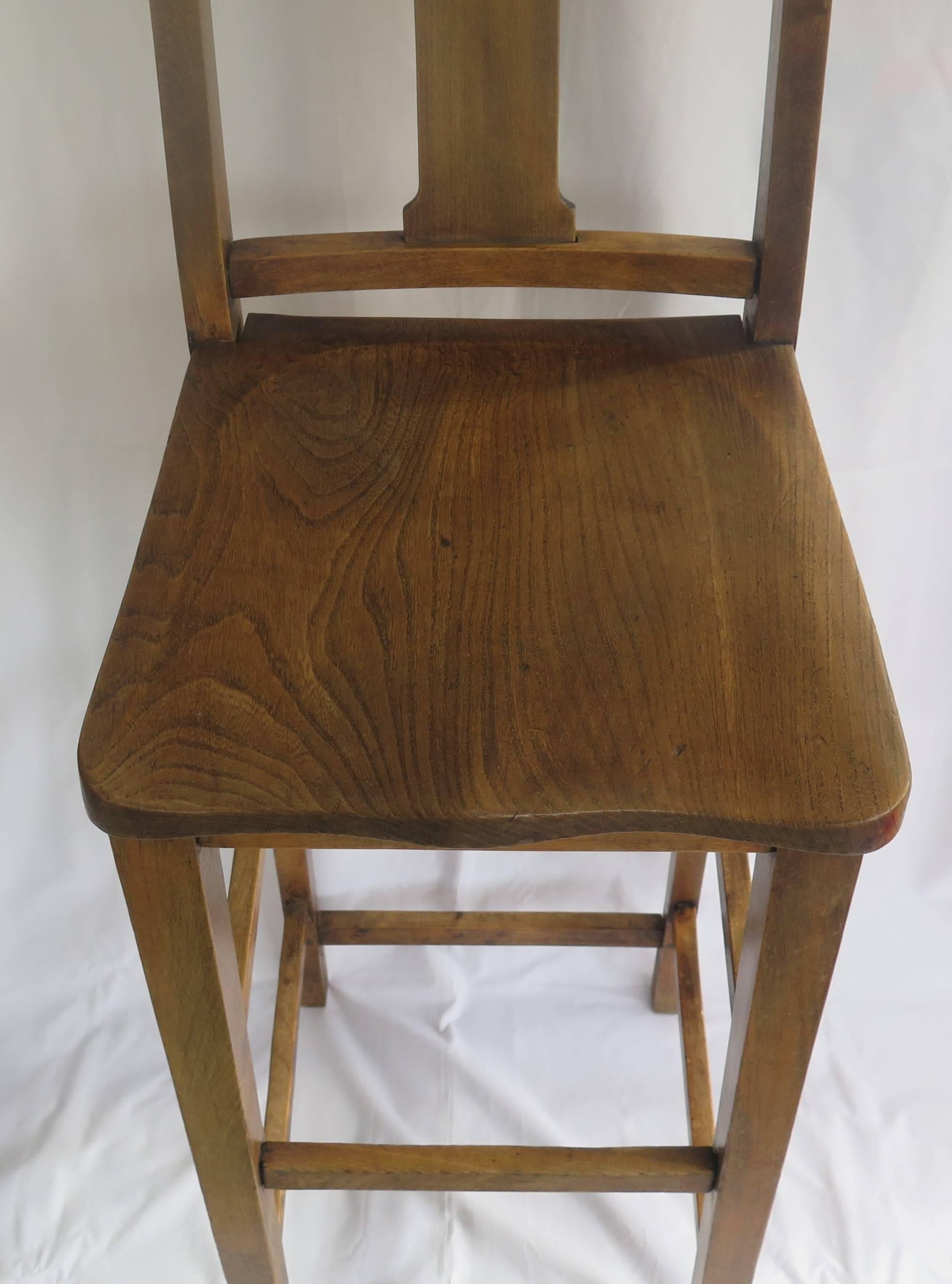 19th Century Victorian Clerk's High Chair or Kitchen Chair in Beach and Elm, English Ca. 1880 For Sale