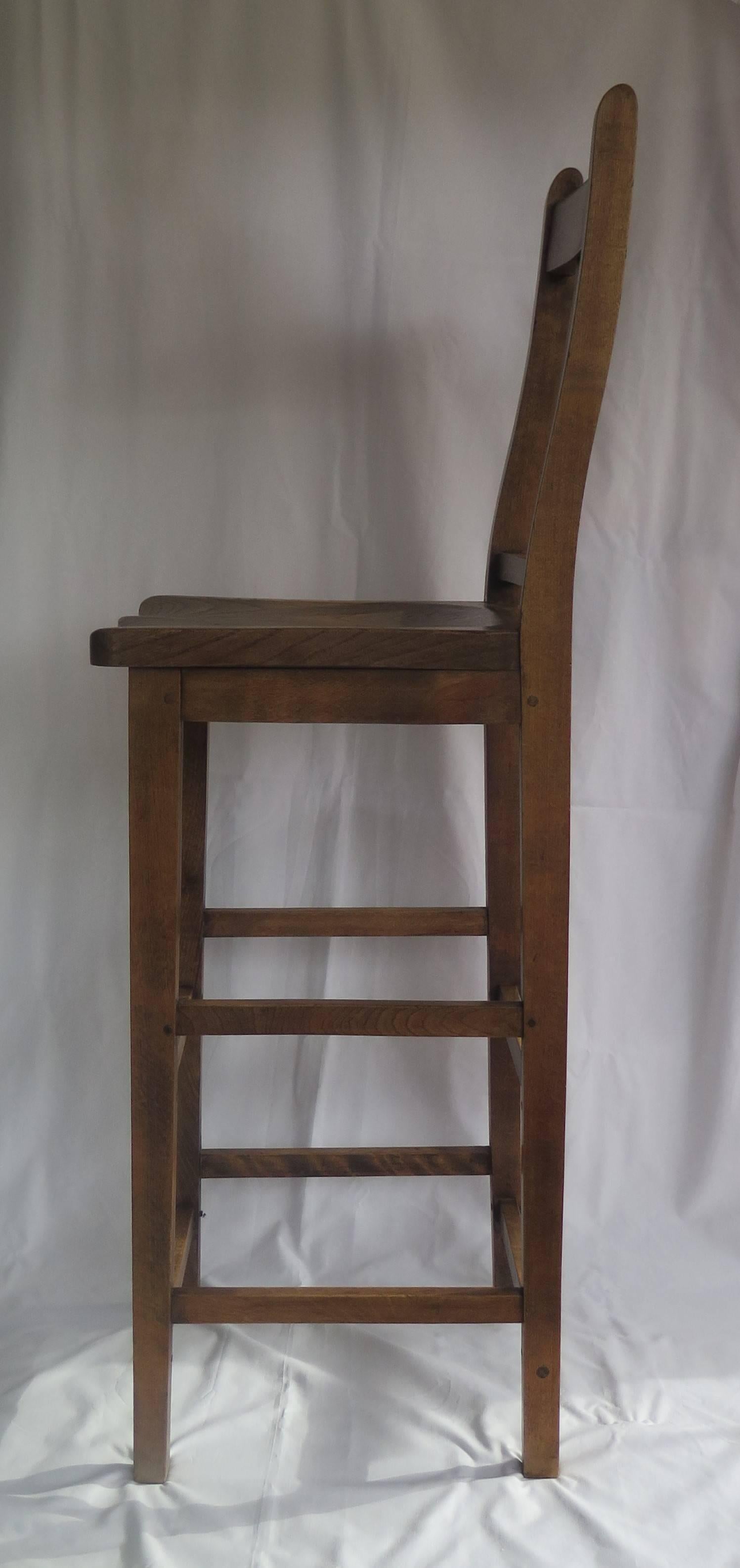 Hand-Crafted Victorian Clerk's High Chair or Kitchen Chair in Beach and Elm, English Ca. 1880 For Sale