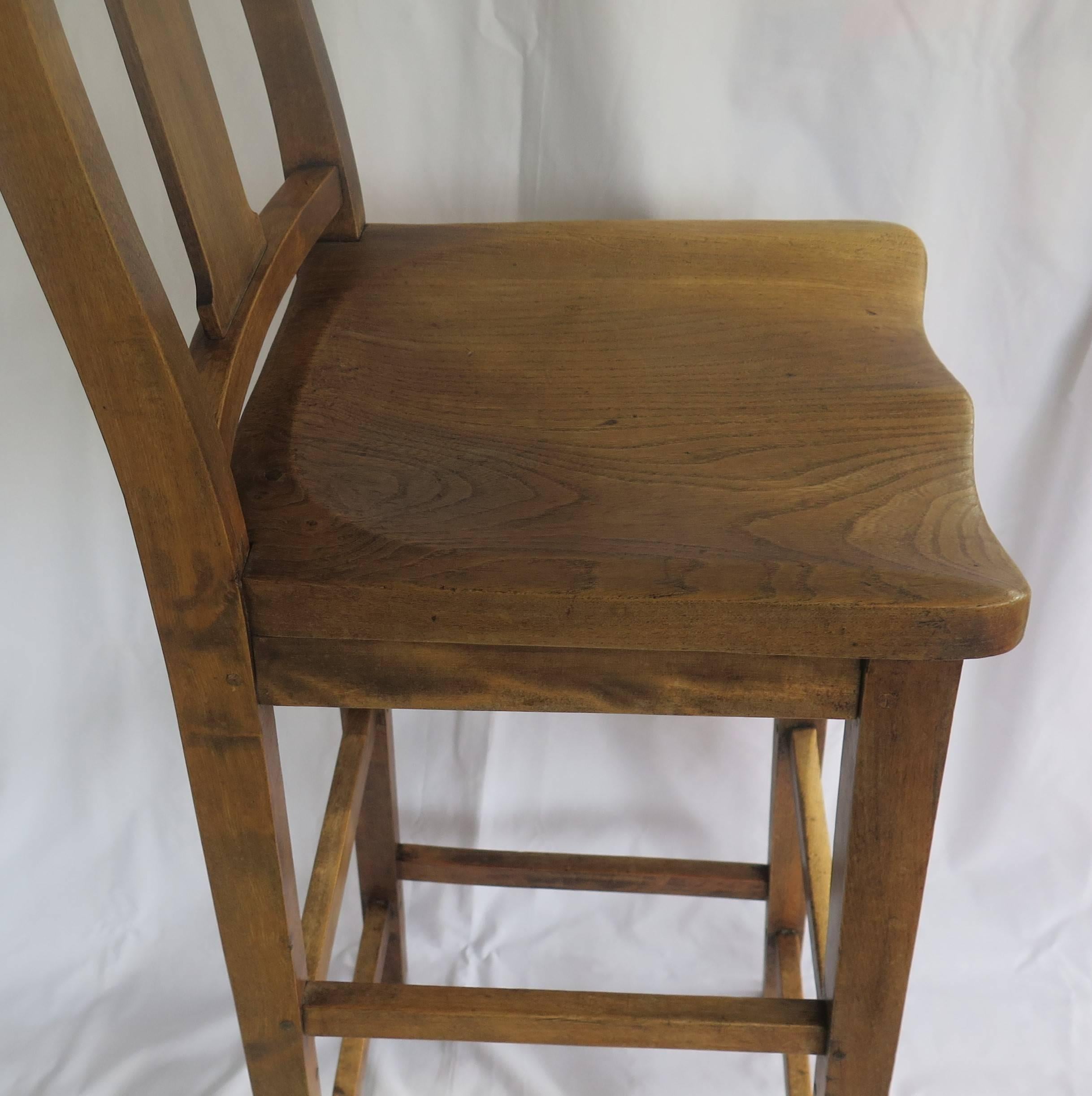 Beech Victorian Clerk's High Chair or Kitchen Chair in Beach and Elm, English Ca. 1880 For Sale