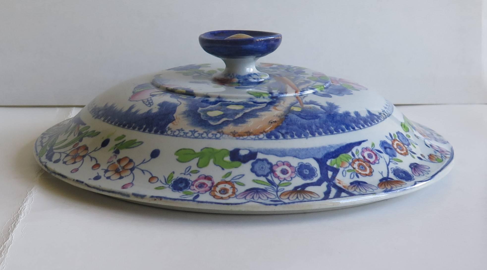 Hand-Painted Early MASON's Ironstone, Tureen Lid, Oriental Pheasant Pattern, circa 1815