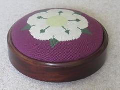 Victorian Footstool Mahogany frame Hand Embroidered wool-work Top, Circa 1880