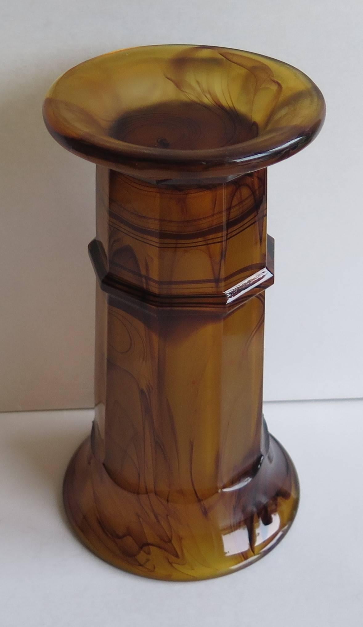 Pressed George Davidson, Cloud Glass Column Vase, Amber, Art Deco Period, circa 1930s