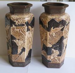 PAIR of Large Pottery 15 Inch Vases by Bretby Ceramics, English Circa 1914