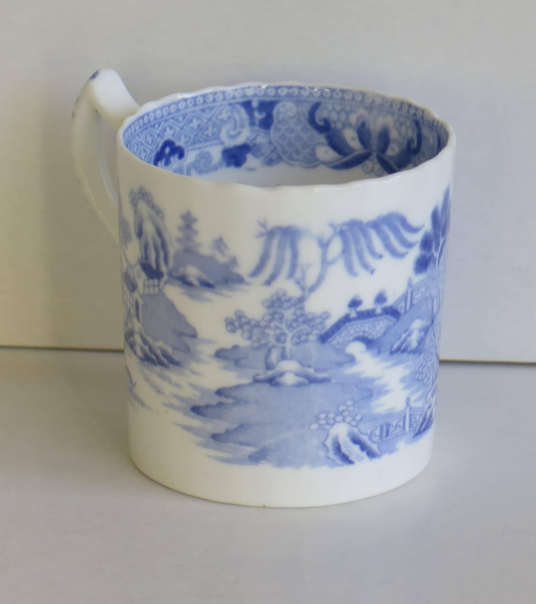 George III Georgian Spode Porcelain Coffee Can Blue & White Temple Pattern, Circa 1805