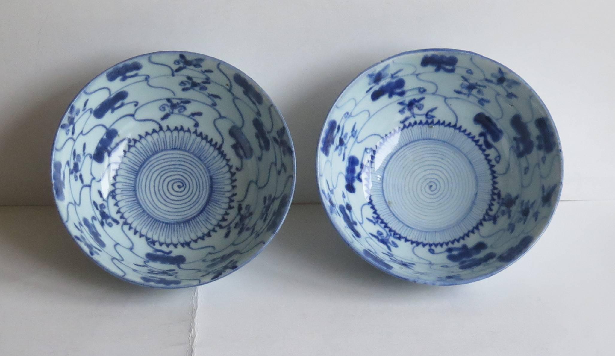 18th Century Pair of Chinese Porcelain Bowls Blue and White, Qing circa 1770 1