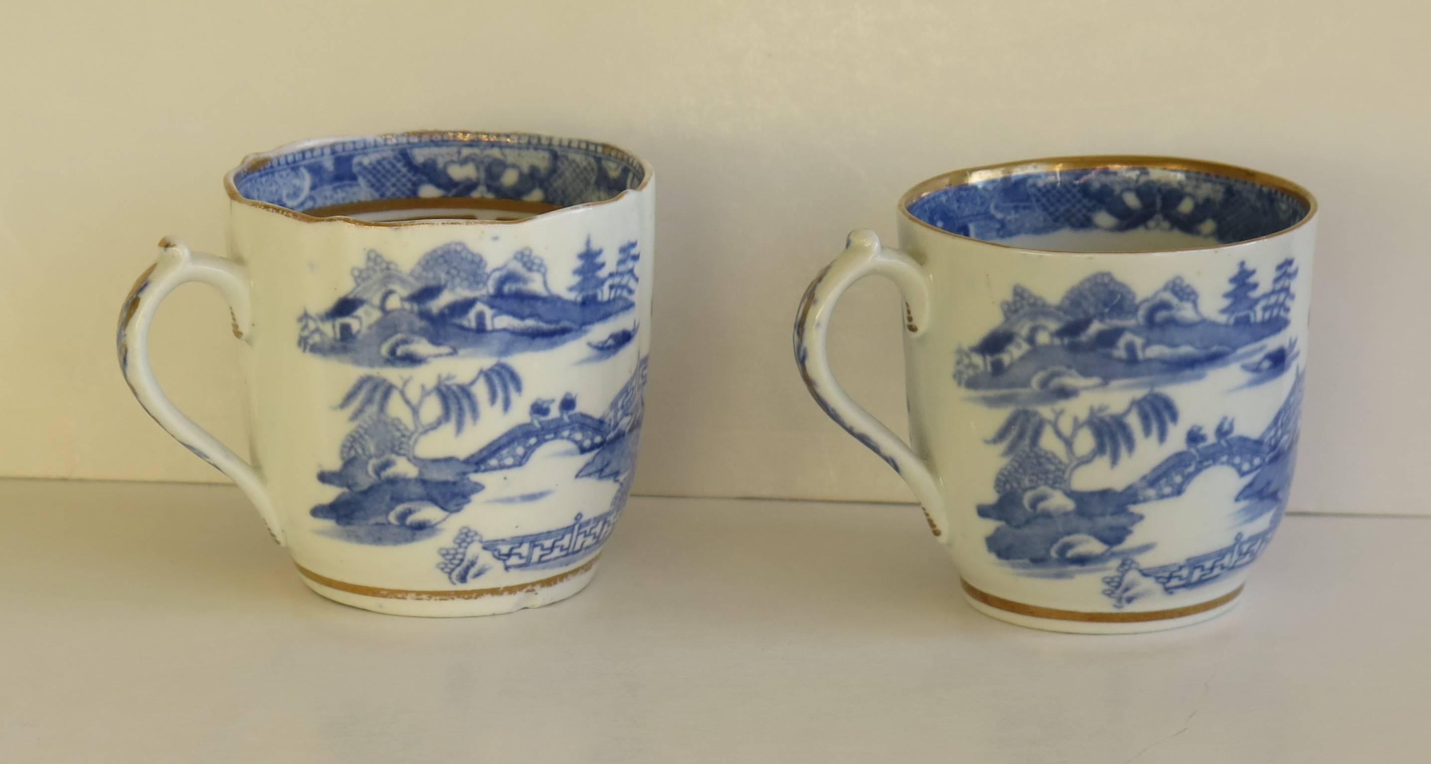 Glazed Similar PAIR of Miles Mason's Coffee Cans, Porcelain, Pagoda Pattern, circa 1800