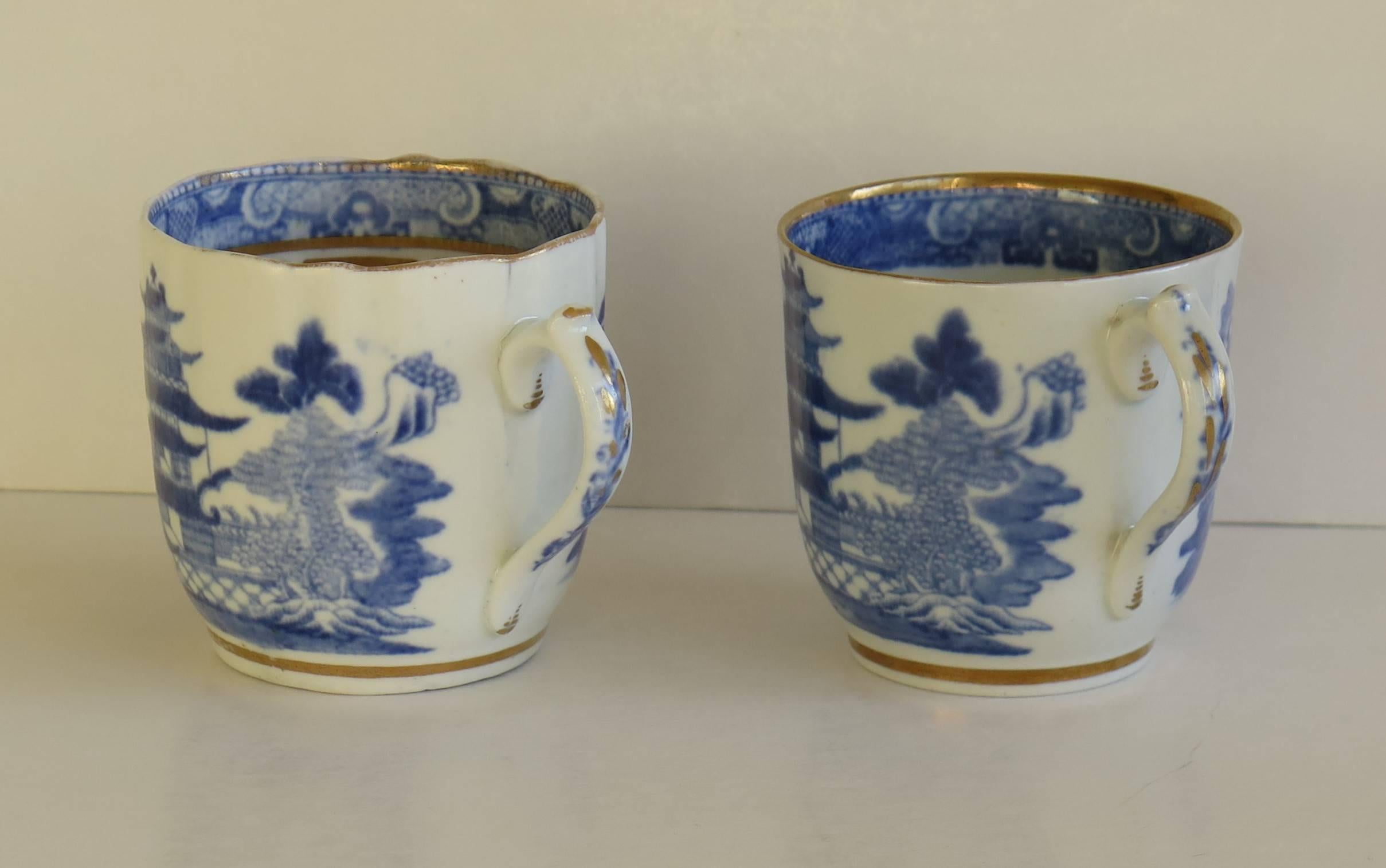 19th Century Similar PAIR of Miles Mason's Coffee Cans, Porcelain, Pagoda Pattern, circa 1800