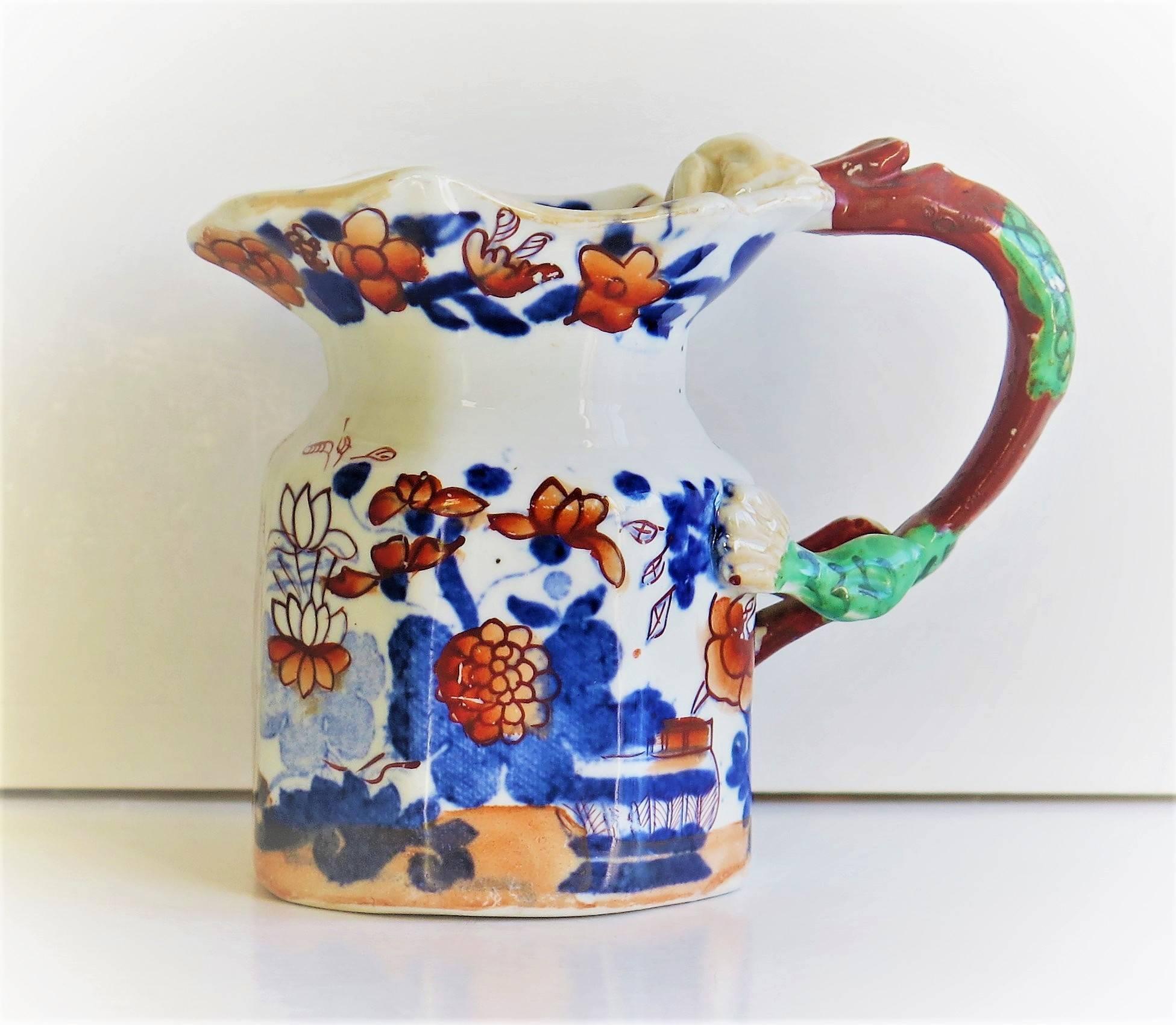This is a very good, early Mason's Ironstone cream jug or pitcher, made at their Lane Delph factory, Staffordshire Potteries, England, in the early 19th century.

This jug has the 