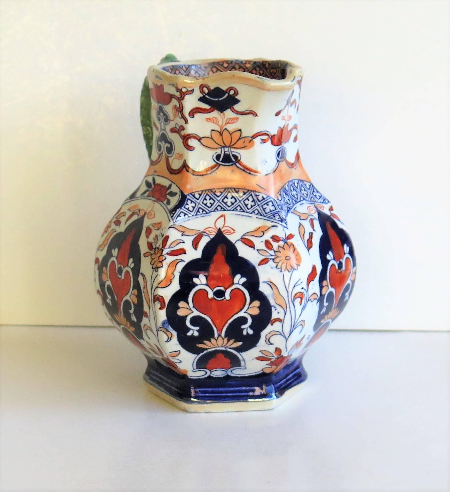 Hand-Painted Mason's Ironstone Jug or Pitcher, Rare Shape and Pattern, Patn. 306, circa 1830