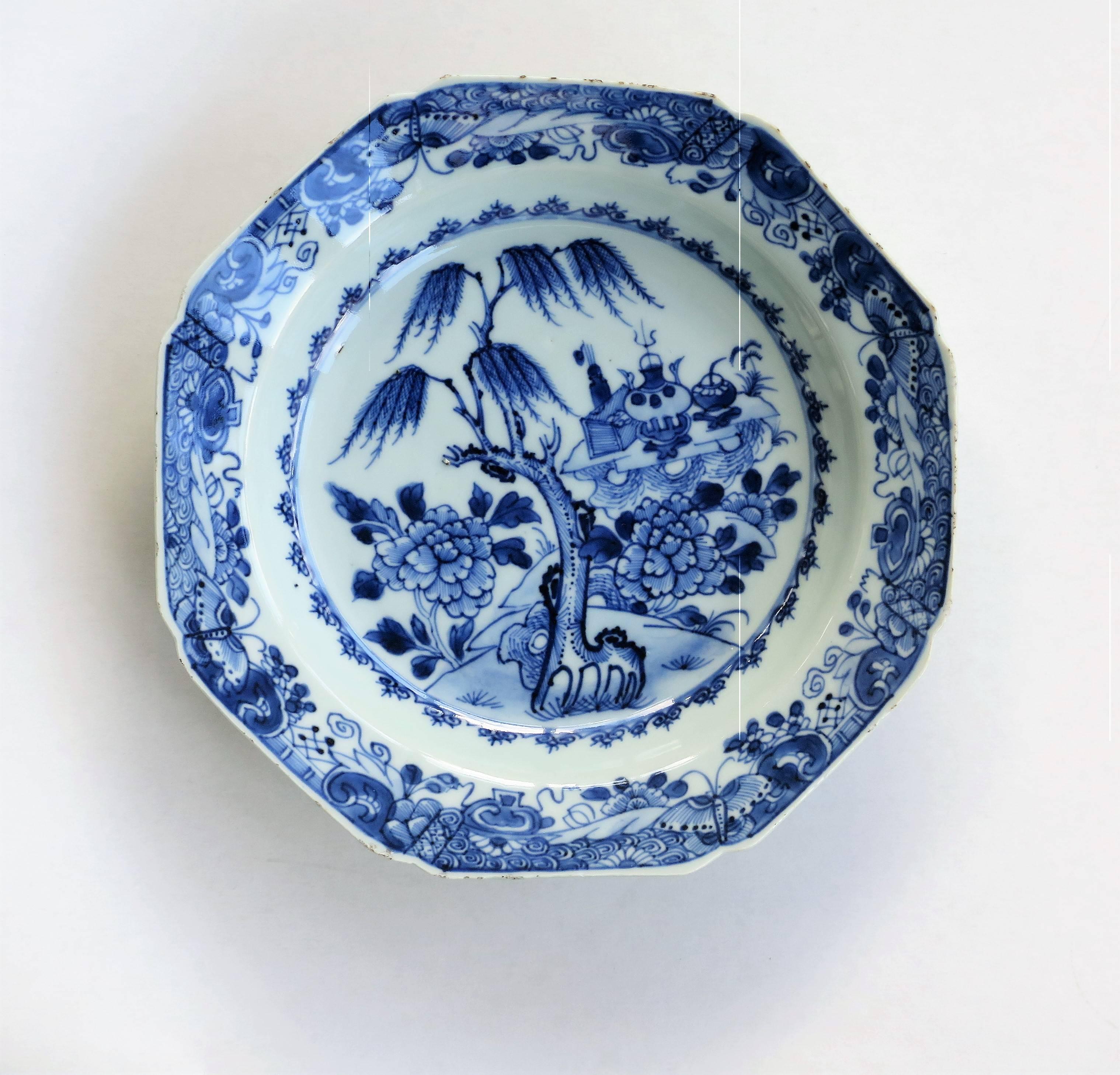 This is a very good Chinese porcelain Soup plate made for the export (Canton) market, during the late 18th century.

The plate is octagonal in shape and well decorated in varying shades of cobalt blue, with a glaze of a very soft light blue/green