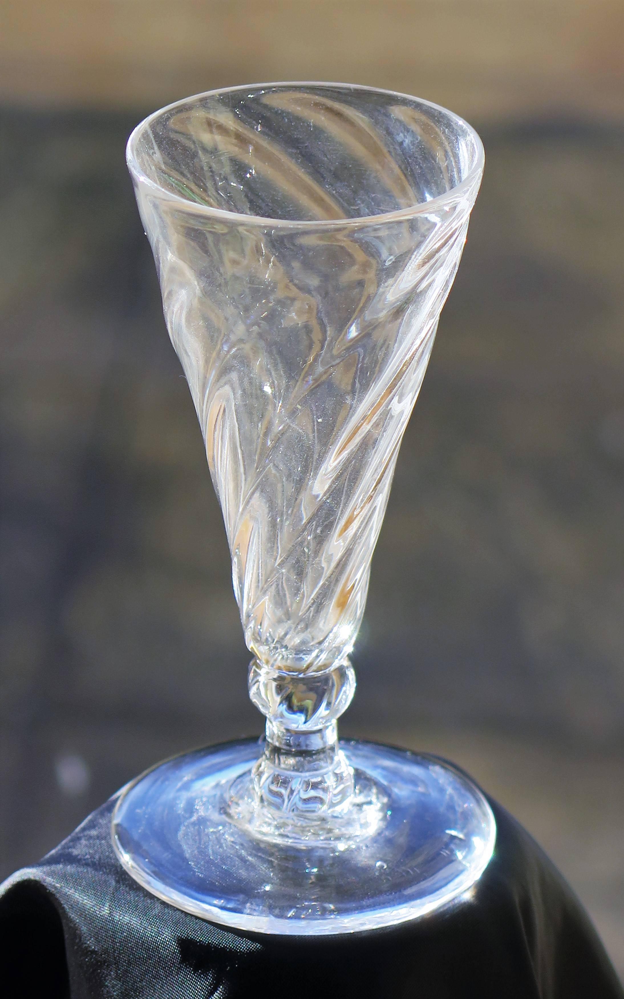 Hand-Crafted Mid-Georgian, Dwarf Ale Drinking Glass, Wrythen Bowl, Handblown, circa 1760